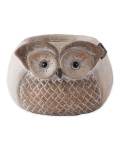 CHECKERED OWL PLANTER W/ SOLAR LIGHTS